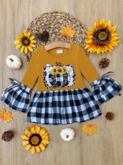 Sunflower Harvest Plaid Tunic -Kid's Apparel Sales MFTPB004 Yellow scaled