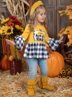 Sunflower Harvest Plaid Tunic -Kid's Apparel Sales MFTPB004 Yellow 24 scaled