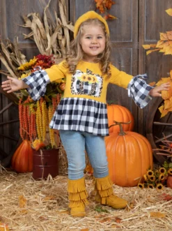 Sunflower Harvest Plaid Tunic -Kid's Apparel Sales MFTPB004 Yellow 5