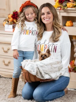 Mommy & Me Hello Pumpkin Longsleeve Top -Kid's Apparel Sales MFTPB007 Oatmeal 2