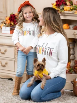 Mommy & Me Hello Pumpkin Longsleeve Top -Kid's Apparel Sales MFTPB007 Oatmeal 3