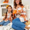 Mommy And Me Pumpkin Spice Orange Flannel Shirt
