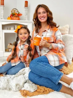 Mommy And Me Pumpkin Spice Orange Flannel Shirt
