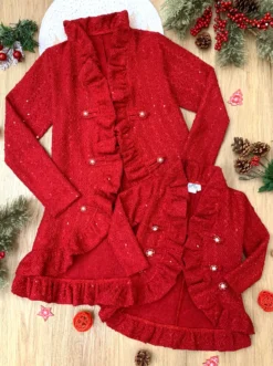 Mommy & Me Classy Duo Burgundy Ruffle Cardigan