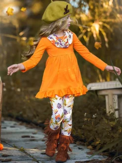 Fancy Fall Florals Tunic, Leggings & Scarf Set -Kid's Apparel Sales NXlFQpg