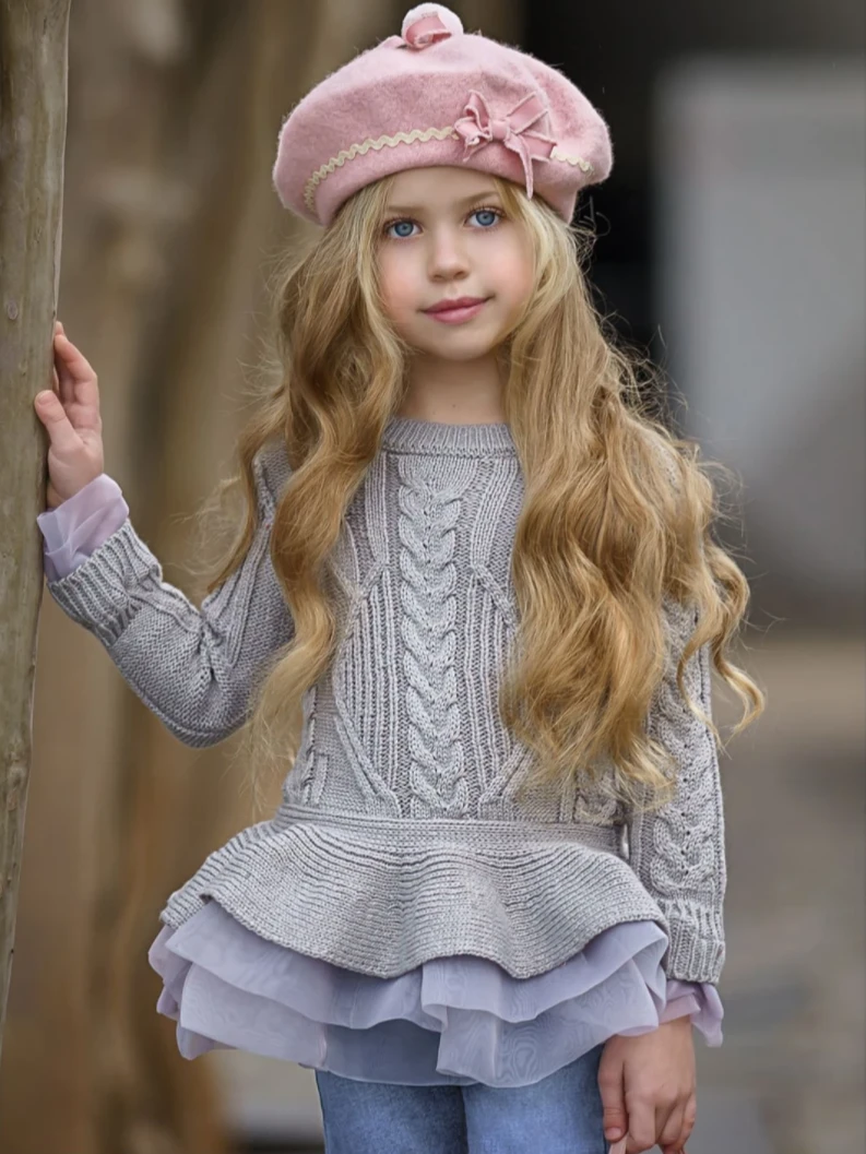 Cute As Pie Ashen Cable Knit Tutu Sweater 3 Cute As Pie Ashen Cable Knit Tutu Sweater - Image 3