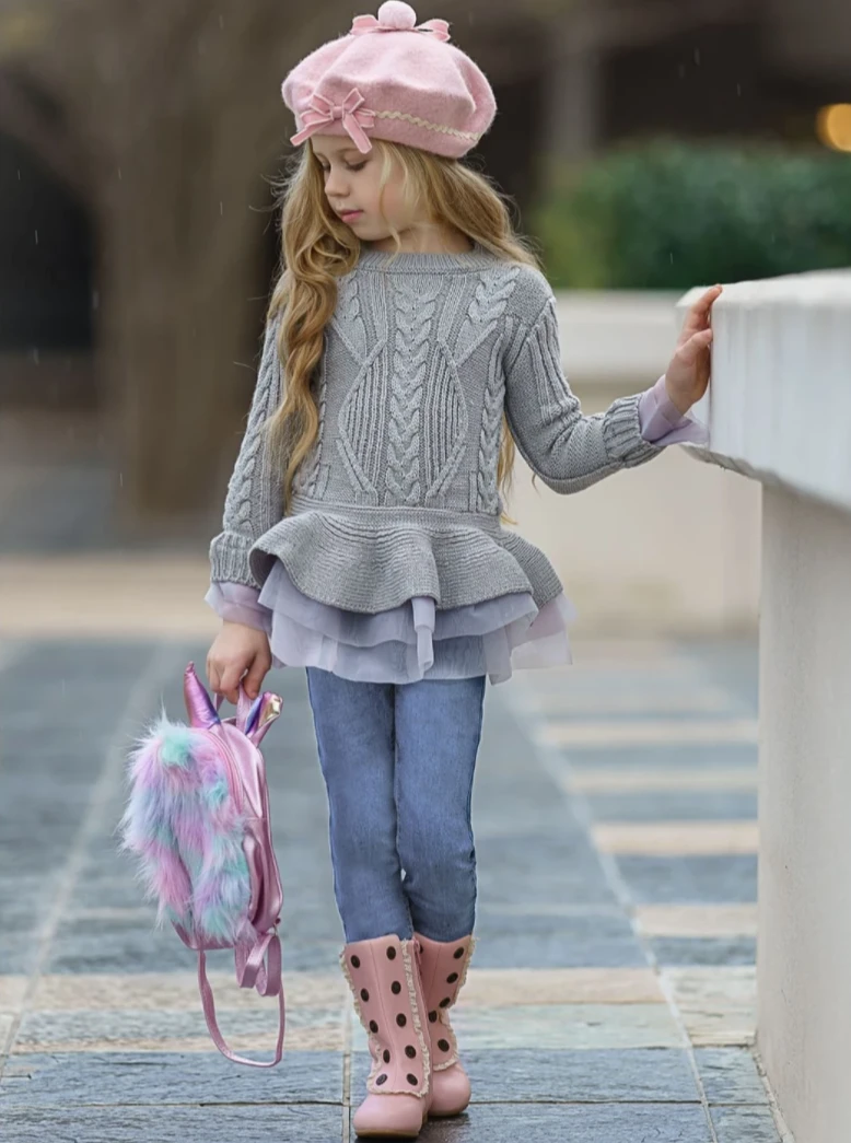 Cute As Pie Ashen Cable Knit Tutu Sweater 2 Cute As Pie Ashen Cable Knit Tutu Sweater - Image 2