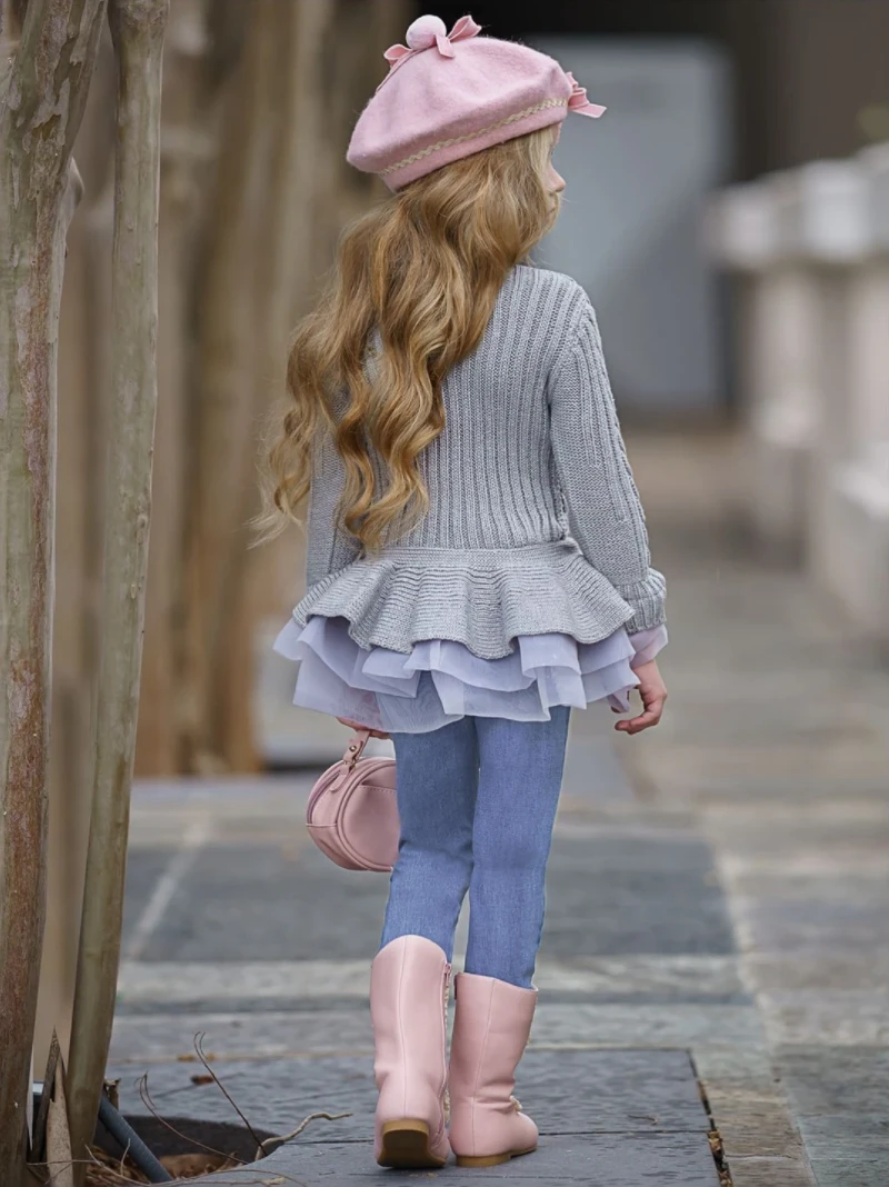 Cute As Pie Ashen Cable Knit Tutu Sweater 4 Cute As Pie Ashen Cable Knit Tutu Sweater - Image 4
