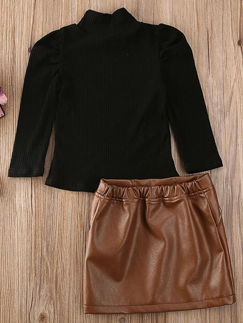 Girls A Little Chic Top And Vegan Leather Skirt Set 3 Girls A Little Chic Top And Vegan Leather Skirt Set - Image 3