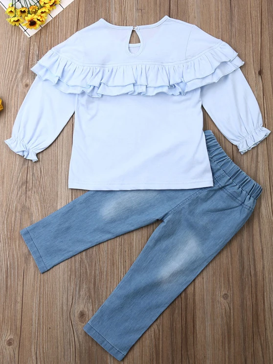 Romantic Ruffle Sleeve Top & Denim Pants Set 2 Romantic Ruffle Sleeve Top & Denim Pants Set - Image 2