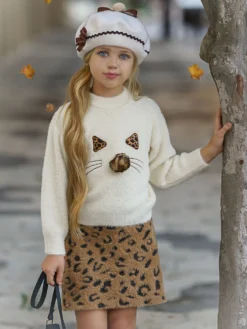 Feline Fierce Sweater & Leopard Skirt Set -Kid's Apparel Sales dvlYmkf5