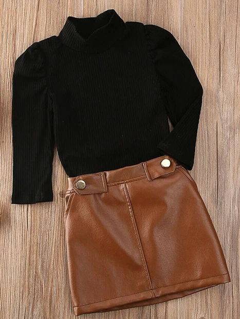 Girls A Little Chic Top And Vegan Leather Skirt Set 2 Girls A Little Chic Top And Vegan Leather Skirt Set - Image 2