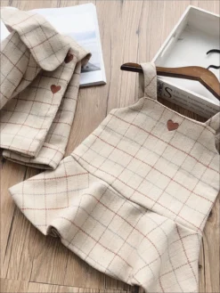 In The Books Sleeveless Drop Waist Dress & Coat Set -Kid's Apparel Sales girls beige a line plaid dress matching flat collar coat with heart detail set 20 39 99 40 59 6x6y 7y8y fall dressy mia belle overseas fulfillment baby 408