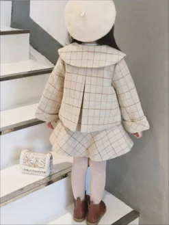 In The Books Sleeveless Drop Waist Dress & Coat Set -Kid's Apparel Sales girls beige a line plaid dress matching flat collar coat with heart detail set 20 39 99 40 59 6x6y 7y8y fall dressy mia belle overseas fulfillment baby 935