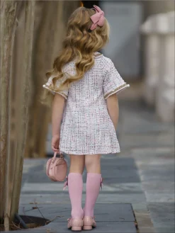 Upper East Side Tweed Dress -Kid's Apparel Sales girls pearl embellished bow buttoned tweed dress 20 39 99 2t3t 4t5y 6y6x 7y8y spring dressy mia belle baby 115