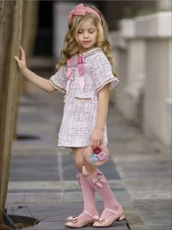Upper East Side Tweed Dress -Kid's Apparel Sales girls pearl embellished bow buttoned tweed dress 20 39 99 2t3t 4t5y 6y6x 7y8y spring dressy mia belle baby 344