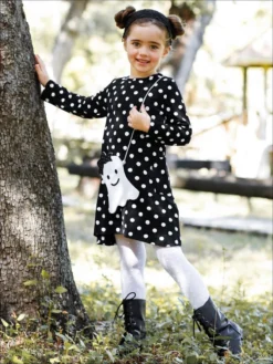 Precious Polka Dot Pocket Dress & Purse Set 13 Precious Polka Dot Pocket Dress & Purse Set -Kid's Apparel Sales girls polka dot long sleeve side pocket dress with matching cross body purse 19 99 and under 20 39 40 59 10y12y 2t3t halloween mia belle baby 186
