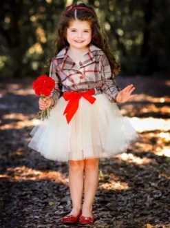 Beautiful Beginning Blazer Tutu Dress -Kid's Apparel Sales girls preppy plaid blazer buttoned tutu dress with ribbon sash beige 2t 3t 20 39 99 40 59 10y12y 2t3t 4t5y fall dressy mia belle baby 816