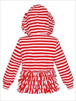 Candy Cane Kisses Hoodie Cardigan -Kid's Apparel Sales girls red white striped button down hooded cardigan with side ruffles 20 39 99 40 59 10y12y 2163 2t3t sweater mia belle baby 651