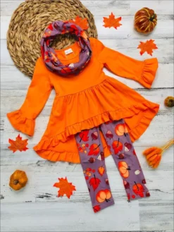 Pumpkin Delight Hi Lo Tunic, Legging & Scarf Set
