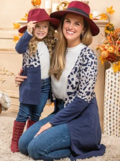 Mommy & Me Oversized Leopard Colorblock Cardigans