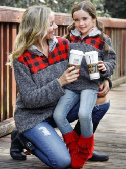 Mommy & Me Fleece Plaid Pullover Sweater
