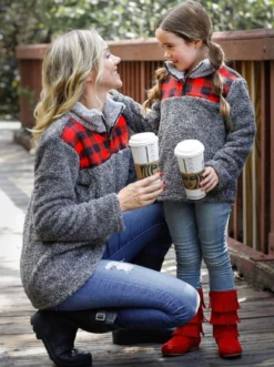 Mommy & Me Fleece Plaid Pullover Sweater 6 Mommy & Me Fleece Plaid Pullover Sweater -Kid's Apparel Sales mommy me fleece quarter zip plaid pullover sweater 20 39 99 40 59 10y12y 2162 2t3t mia belle baby 892