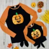Mommy & Me Sequin Jack-O-Lantern Knot Hem Top